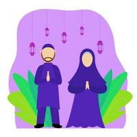 ilustração vetorial desenho de homem e mulher muçulmanos vetor