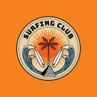 emblema do logotipo do clube de surf vintage. ilustração vetorial feita à mão vetor