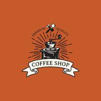 loja de café com logotipo vintage. ilustração vetorial feita à mão vetor