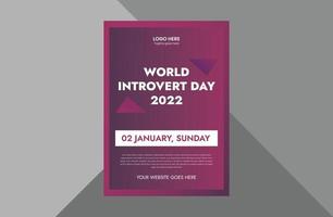 2 de janeiro, dia mundial do introvertido. modelo de folheto de dia introvertido do mundo, capa, design de folheto do cartaz. capa, pôster, folheto, pronto para impressão vetor