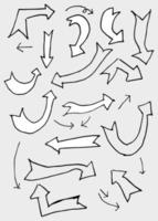 mão desenhada conjunto de ícones de seta isolado no fundo preto. ilustração em vetor doodle.