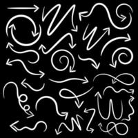 mão desenhada conjunto de ícones de seta isolado no fundo preto. ilustração em vetor doodle.