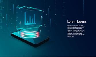 aplicação de smartphone com gráfico de negócios e dados analíticos em telefone móvel isométrico. vetor