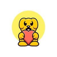 cão segurando design de logotipo de coração vetor
