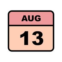 13 de agosto Data em um calendário de dia único vetor