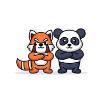 mascote panda e panda vermelho vetor