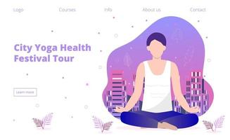 cidade ioga festival de saúde tour conceito vetor para página inicial, web, banner, app.