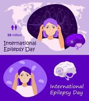 o dia internacional da epilepsia é um evento especial na segunda segunda-feira de fevereiro. epiléptico, neurologia, cuidados de saúde. enxaqueca, vetor do conceito de terrível dor de cabeça.