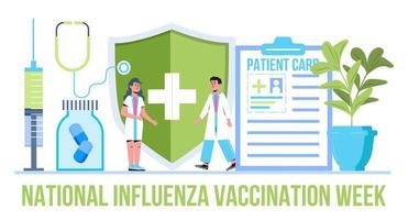 vetor banner semana nacional de vacinação contra influenza. evento é observado em dezembro. hora de obter uma ilustração da vacina contra a gripe.