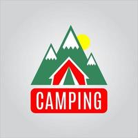 logotipo de aventura e acampamento em floresta de montanha vetor