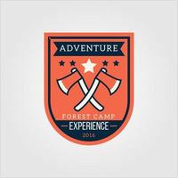 logotipo da aventura do vetor. experiência de sobreviver ao ar livre, nas montanhas e na selva vetor