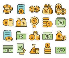conjunto de ícones de dinheiro dólar vetor