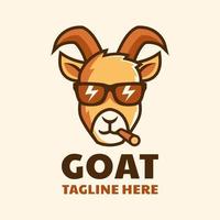 Design de logotipo de desenho animado de cabra fumar legal usando óculos vetor