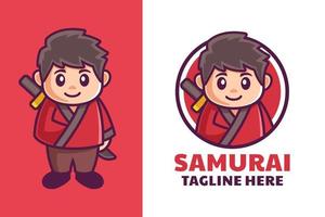 Design de logotipo do menino samurai japonês mascote