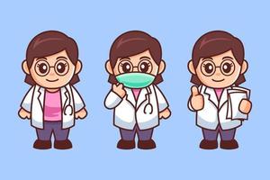 jovem médica com óculos de personagem de desenho animado vetor