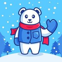 desenho animado urso polar na neve temporada de inverno vetor