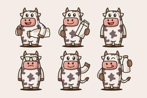 coleção de personagem de desenho animado de vaca vetor