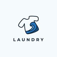 design de logotipo de lavanderia, ilustração vetorial de ícone de roupa de camiseta com combinação de água em estilo de linha de arte vetor