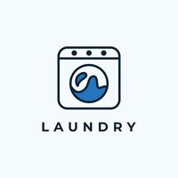 design de logotipo de lavanderia, ilustração vetorial de ícone de máquina de lavar roupas com água no estilo de linha de arte vetor