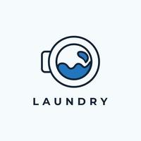 design de logotipo de lavanderia, ilustração vetorial de ícone de porta de máquina de lavar com água no estilo de linha de arte vetor