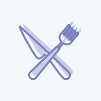 ícone de garfo e faca no estilo moderno de dois tons, isolado em um fundo azul suave vetor