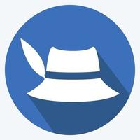 ícone de chapéu feminino em estilo moderno de sombra longa isolado em fundo azul suave vetor