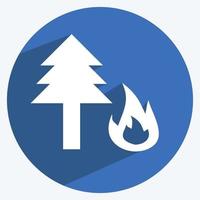ícone de incêndio florestal em estilo moderno de sombra longa isolado em fundo azul suave vetor