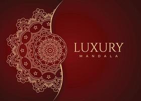 ornamento de mandala em um fundo vermelho. padrão dourado. luxuoso ouro mandala gift card vector. luxuoso padrão de mandala. fundo vermelho. decoração luxuosa de mandala. vetor