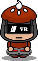 vector cartoon personagem mascote fantasia comida torta fofa jogando jogo de realidade virtual
