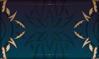 fundo com gradiente de cor azul com ornamento de ouro mandala para design sob o texto vetor