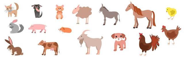 conjunto de animais de estimação engraçados e felizes ou animais de estimação da fazenda vetor