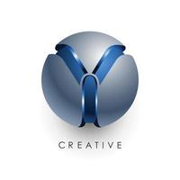modelo de logotipo da letra inicial colorido círculo cinza azul design 3d para negócios e identidade da empresa vetor