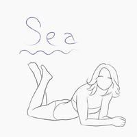 desenho de linha contínua. linda mulher deitada na praia. ilustração vetorial. vetor