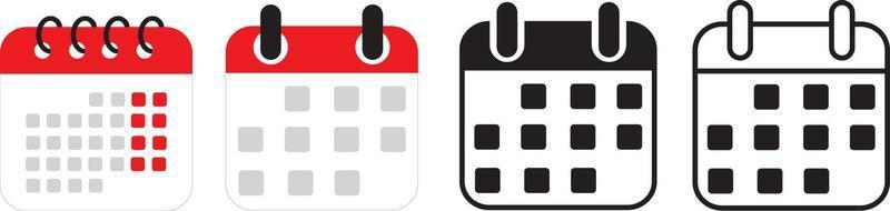 conjunto de ícones de calendário. ícone do calendário semanal. contorno e estilo simples. símbolo de calendário para aplicativos e site. estilo de diferença de ícone de calendário