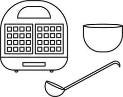 conjunto de ilustração waffle iron witn utensils vetor