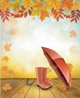 fundo de outono com guarda-chuva e botas de chuva. vetor
