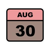 30 de agosto Data em um calendário de dia único