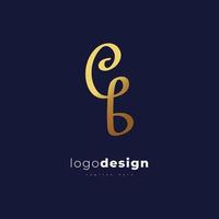 design do logotipo dourado inicial letra c e b com estilo de caligrafia. logotipo ou símbolo de assinatura cb para identidade empresarial vetor