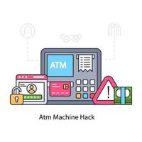 uma ilustração de design plano de hack de máquina atm vetor