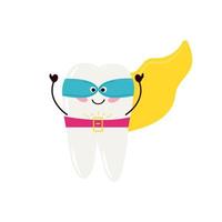 super-herói dente de leite. personagem fofa no estilo kawaii. garoto corajoso. a imagem isolada em um fundo branco. ilustração vetorial, doodle vetor