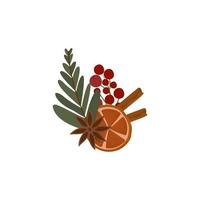 Natal clip-art mini buquê. fragrantes especiarias tradicionais para vinho quente e folhas de eucalipto. elementos estilizados. ilustração vetorial desenhada à mão vetor