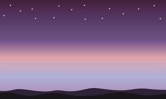 fundo de cenário de céu noturno violeta com montanhas e estrelas melhores para papel de parede, citações, pano de fundo e cartão. vetor