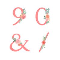 A coleção ajustada floral do alfabeto cor-de-rosa, o pêssego e a peônia alaranjada florescem o vintage dos ramalhetes, projeto para o convite do casamento, comemoram a união, agradece à ilustração do vetor da decoração do cartão.