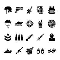 conjunto de ícones do exército estilo glifo vetor