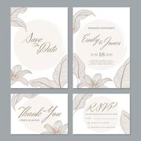 modelo de cartão de convite de casamento, com folha e fundo floral vetor