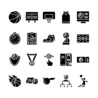 conjunto de ícones de basquete estilo glifo vetor
