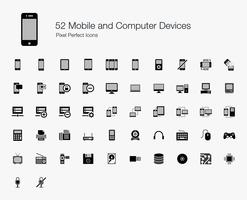 52 ícones perfeitos do pixel dos dispositivos móveis e de computador.