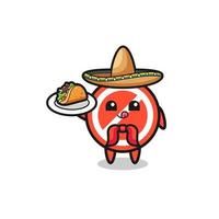 sinal de parada mascote do chef mexicano segurando um taco vetor