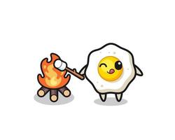 personagem de ovo frito está queimando marshmallow vetor