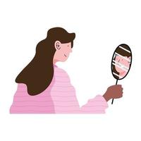 mulher usando espelho vetor